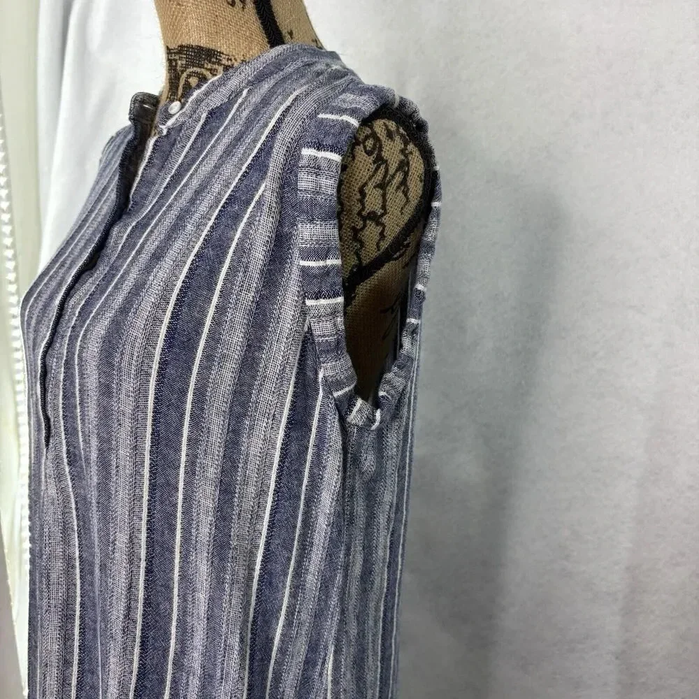 Cloth & Stone Women’s S Blue Stripe Button Up Sleeveless Linen Blend Shift Dress